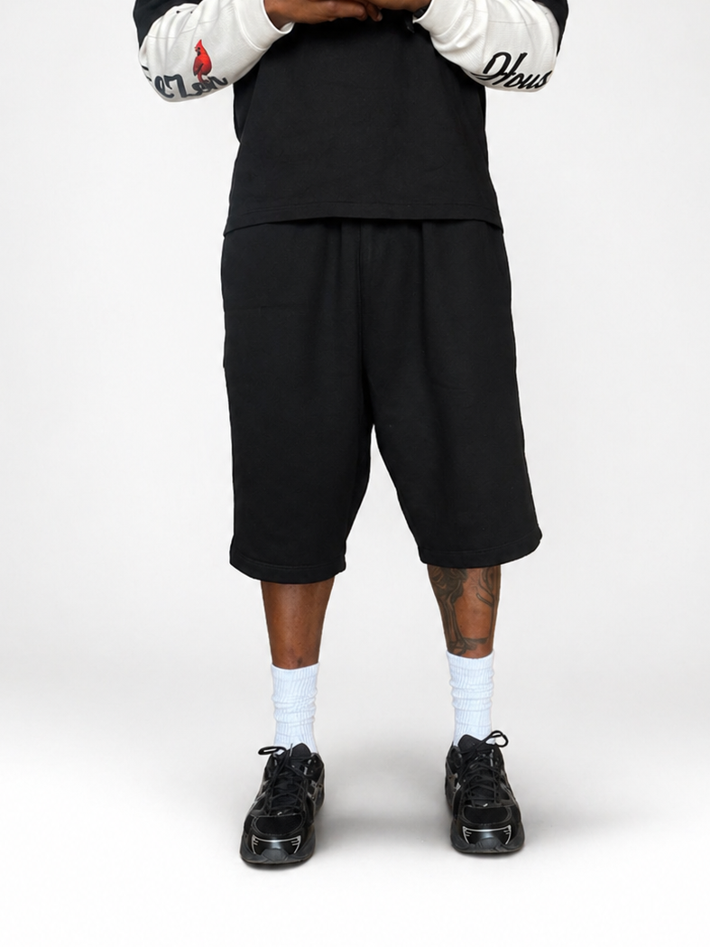 HouseOfZen Essential Black Jorts — Relaxed Longline Fit
